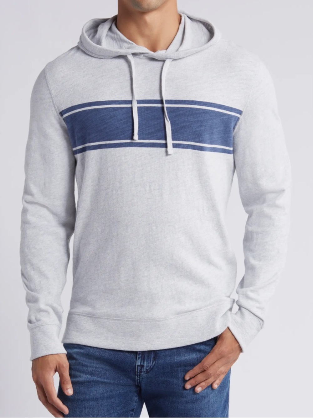 Faherty Sunwashed Organic Cotton Slub Hoodie Gray Blue Stripe Men’s Large